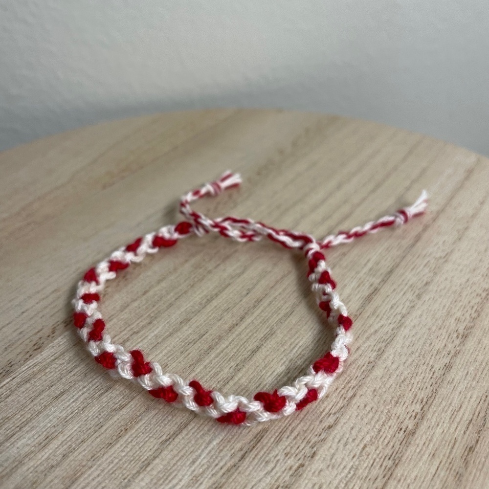 Handmade Woven Friendship Bracelet OS Red‎ White Women Summer Boho Anklet